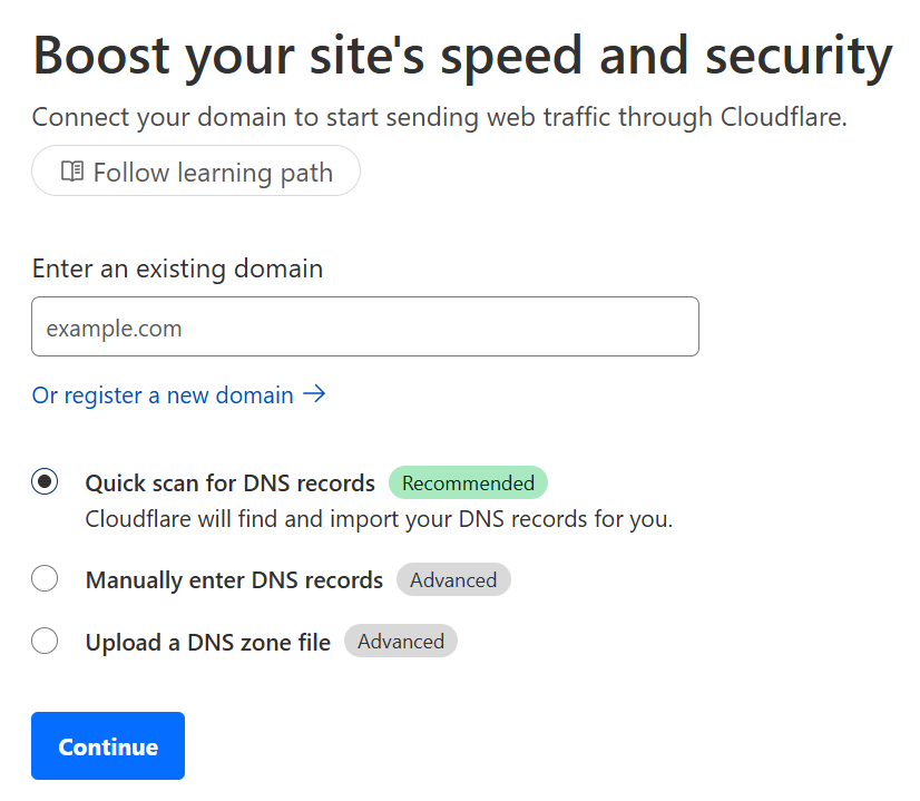 Adding a domain to Cloudflare.