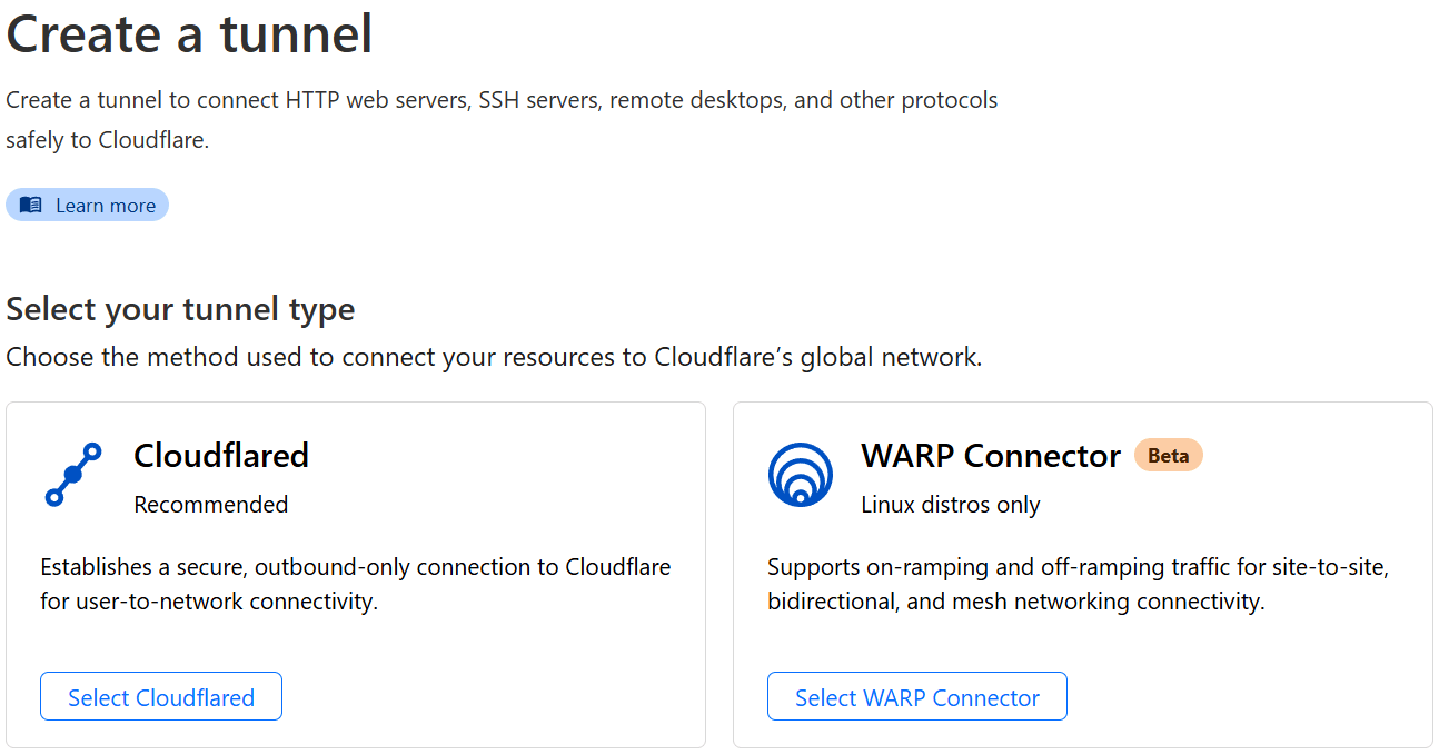 Selecting a connector type.