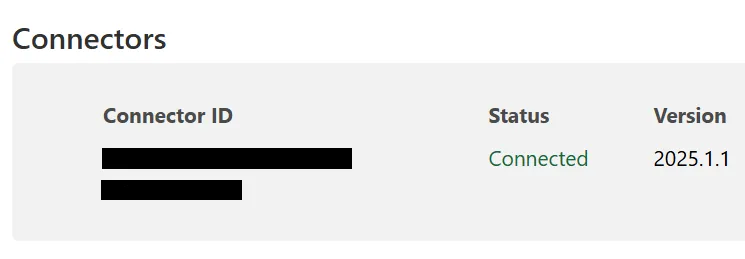 Connector showing status Connected.