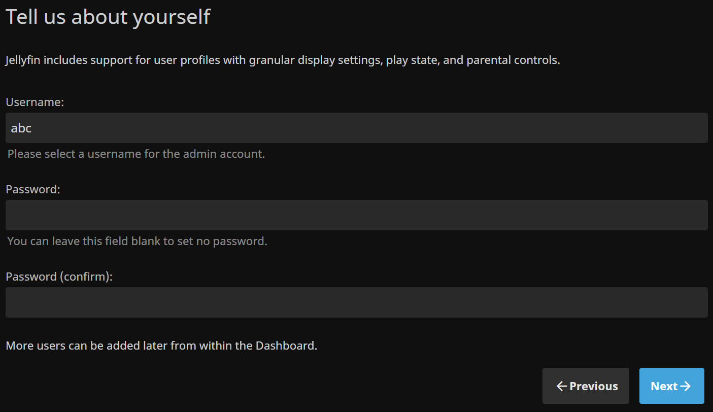 Creating a user in Jellyfin.