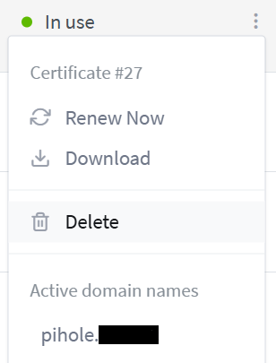 Downloading proxy host certificates in Nginx Proxy Manager.