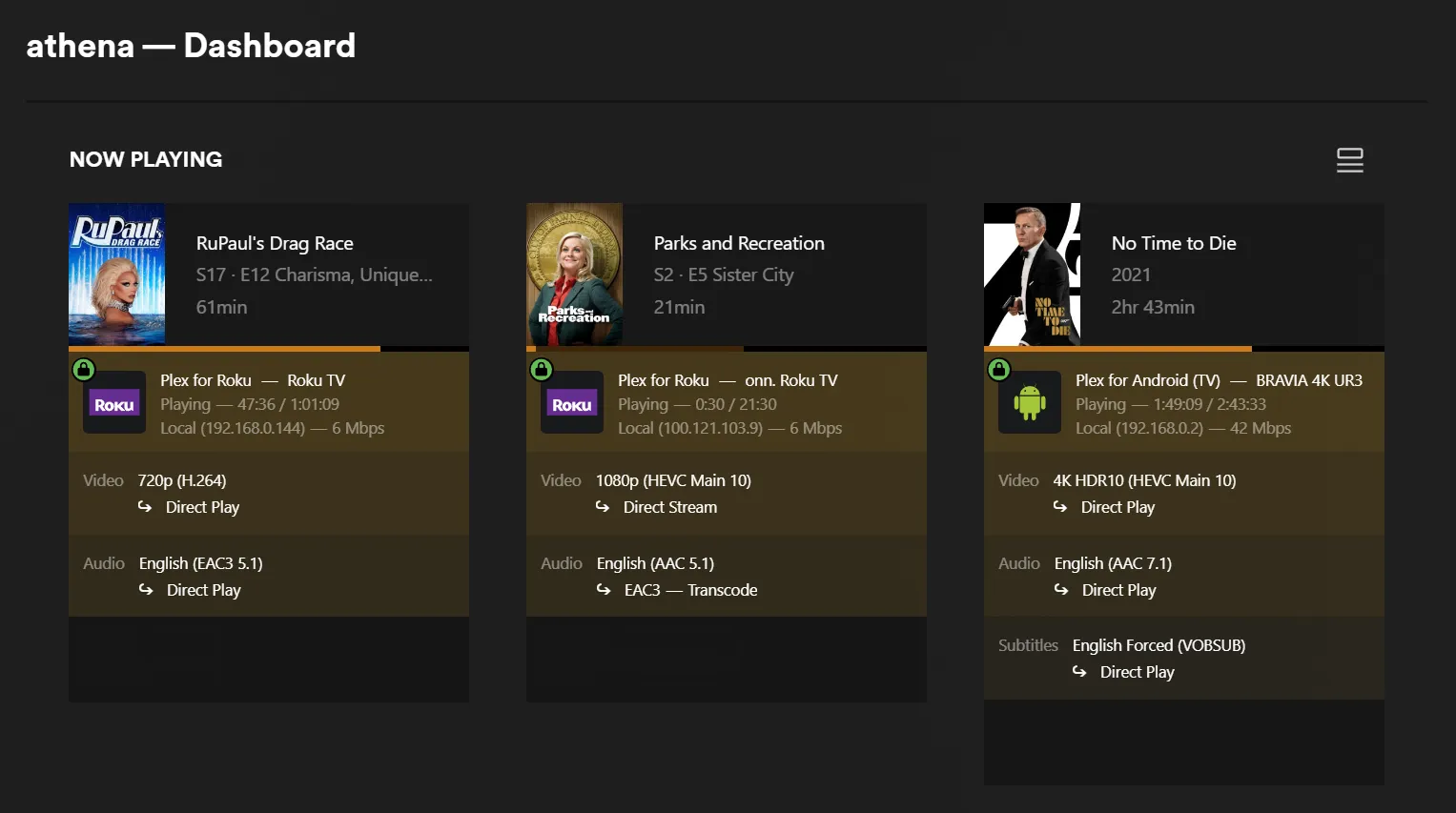 A screenshot of the Plex Media Server web-based interface