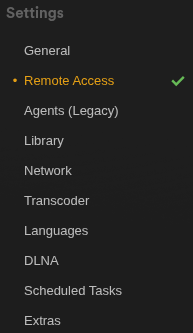 A screenshot of the Plex Media Server web-based user interface, settings page