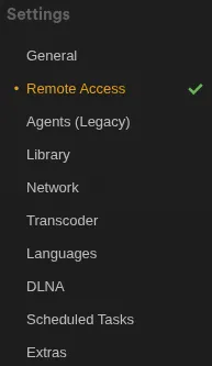 A screenshot of the Plex Media Server web-based user interface, settings page