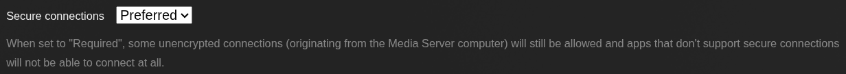 A screenshot of Plex Media Server network settings