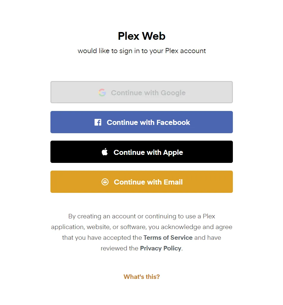 Plex Media Server login page.