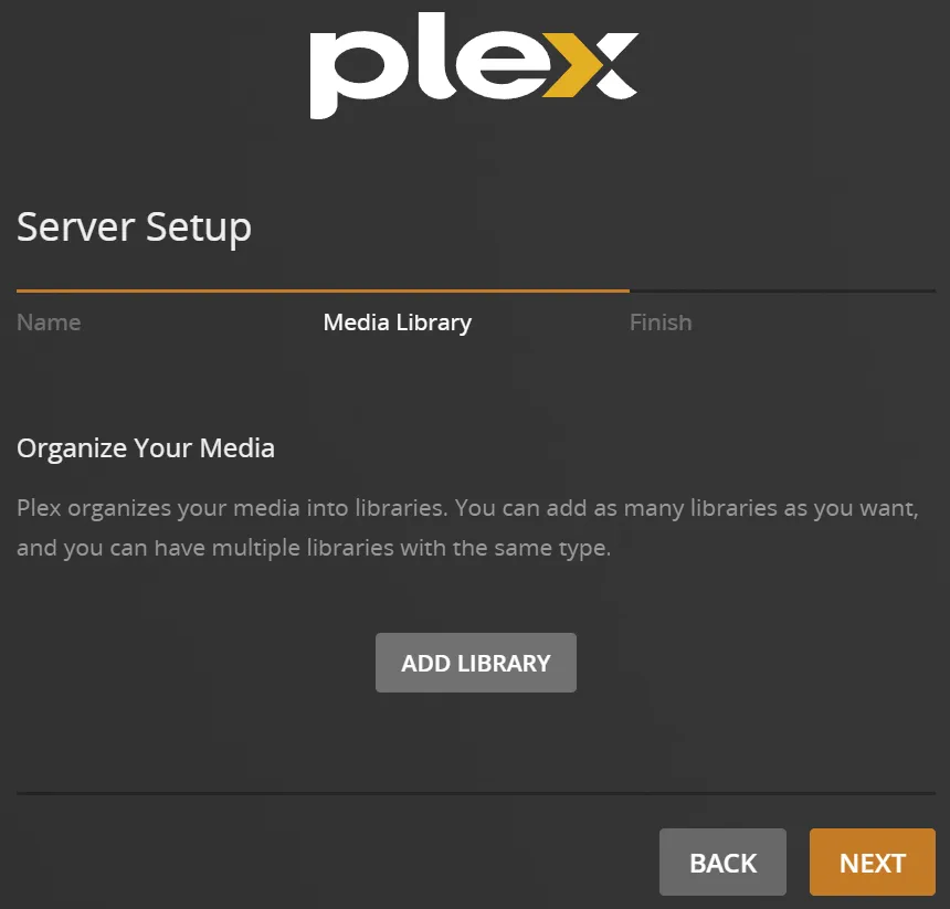 Adding a library in Plex.