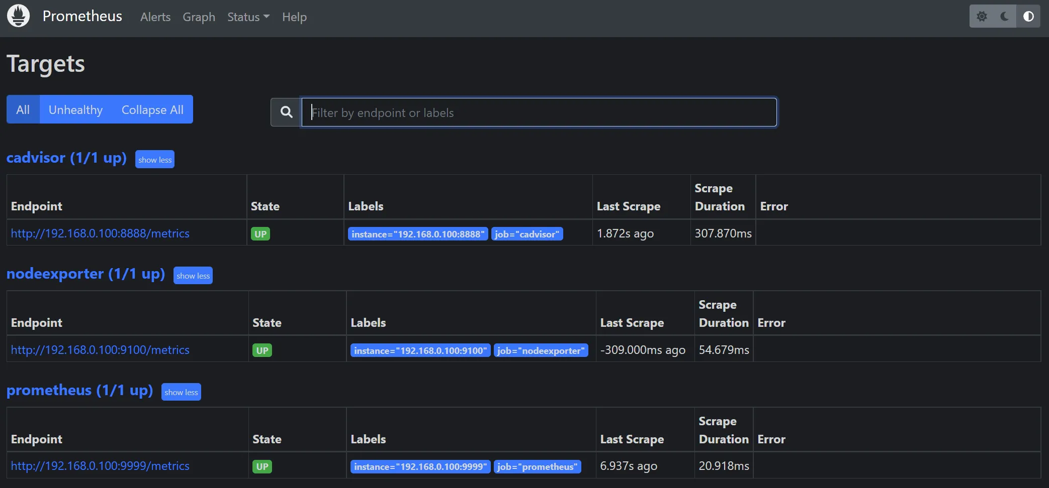 Targets in up state within Prometheus Targets in up state within Prometheus.