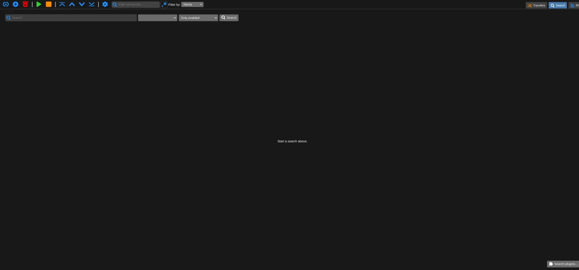 A screenshot of the qBittorrent web UI, search page.