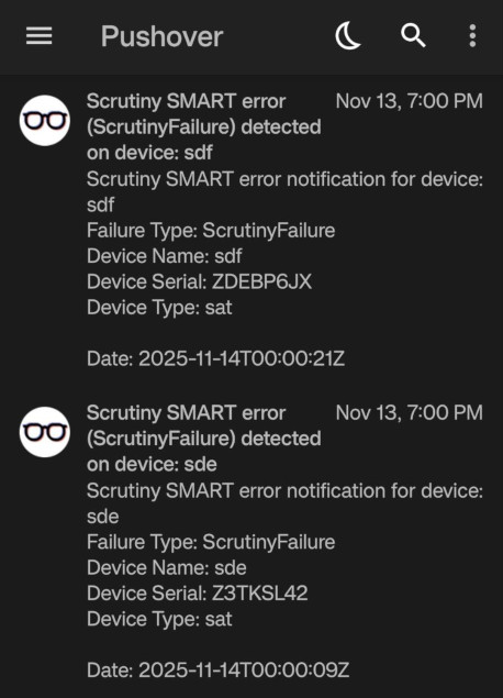 A screenshot of the Scrutiny web-based user interface