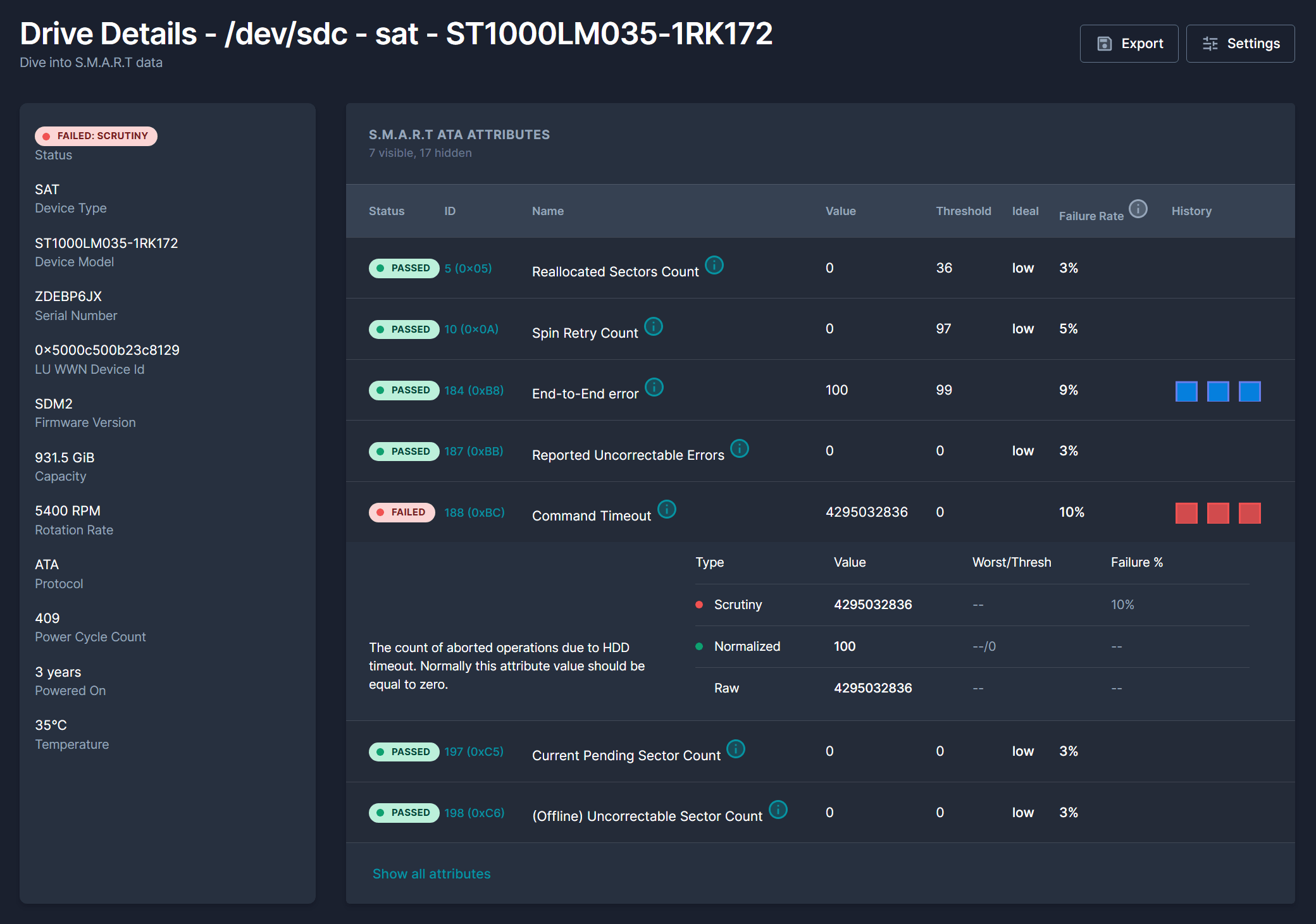 A screenshot of the Scrutiny web-based user interface