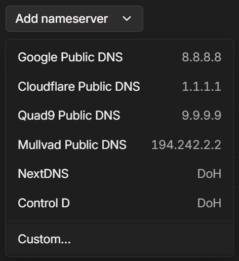 A screenshot from DNS tab in the Tailscale website's admin console.