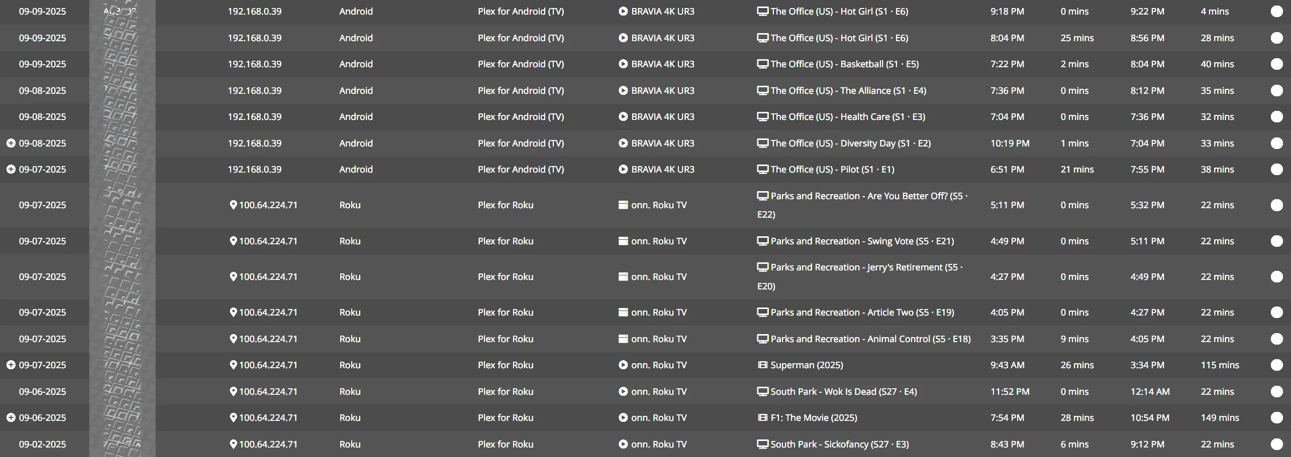 A screenshot of Tautulli web-based interface