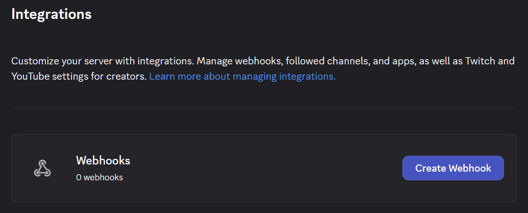 Creating a webhook in Discord.