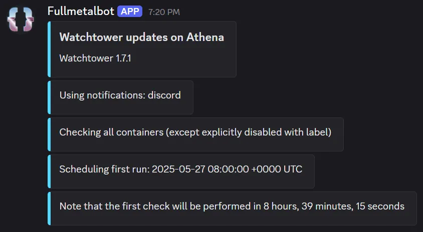 Watchtower notification on Discord general channel.