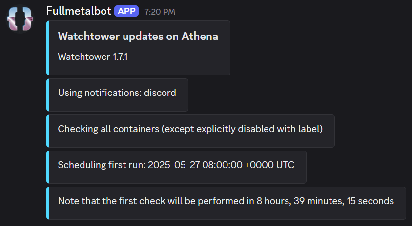 Watchtower notification on Discord general channel.