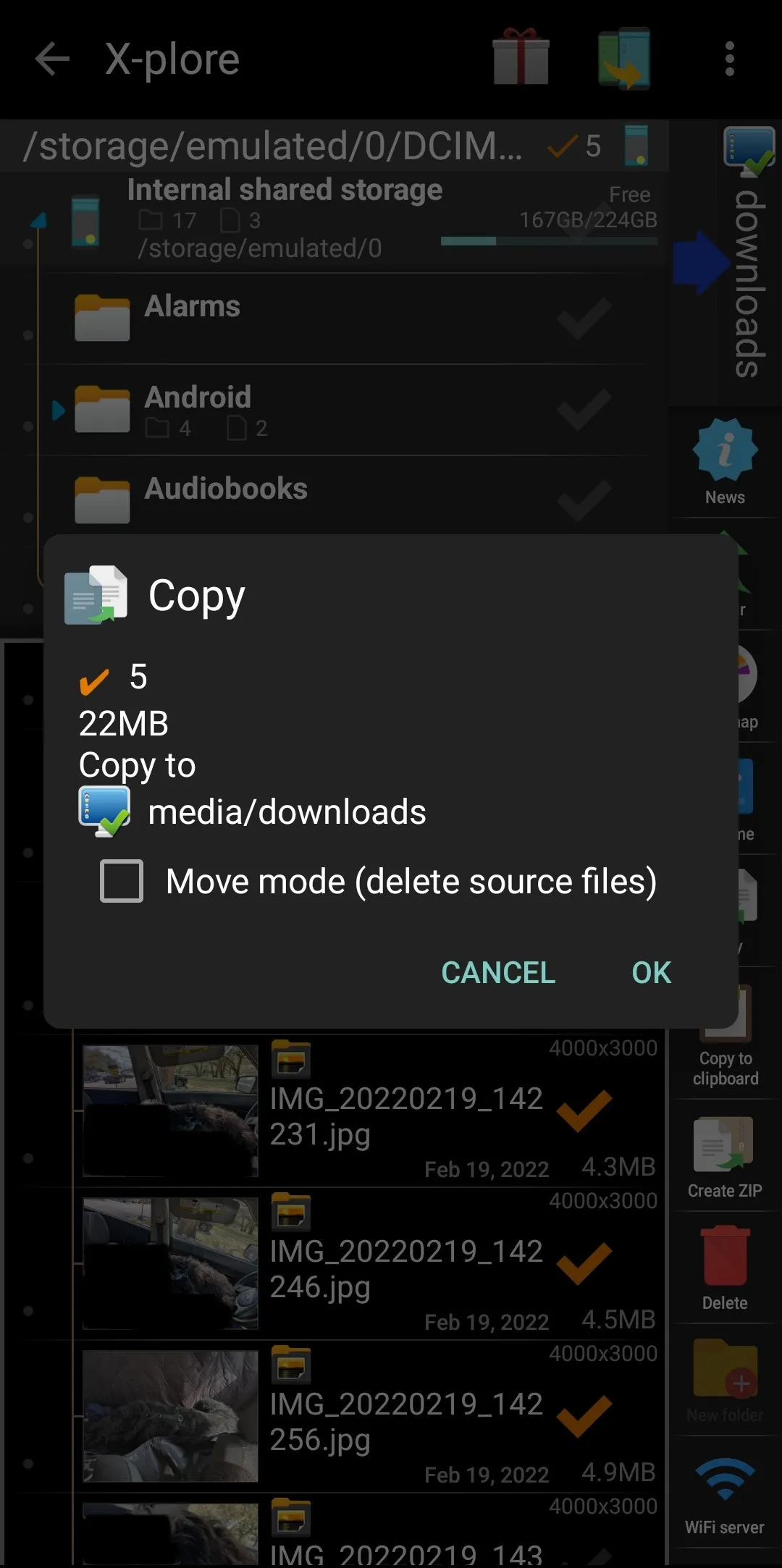 Transferring files in X-plore File Manager Transferring files in X-plore File Manager.