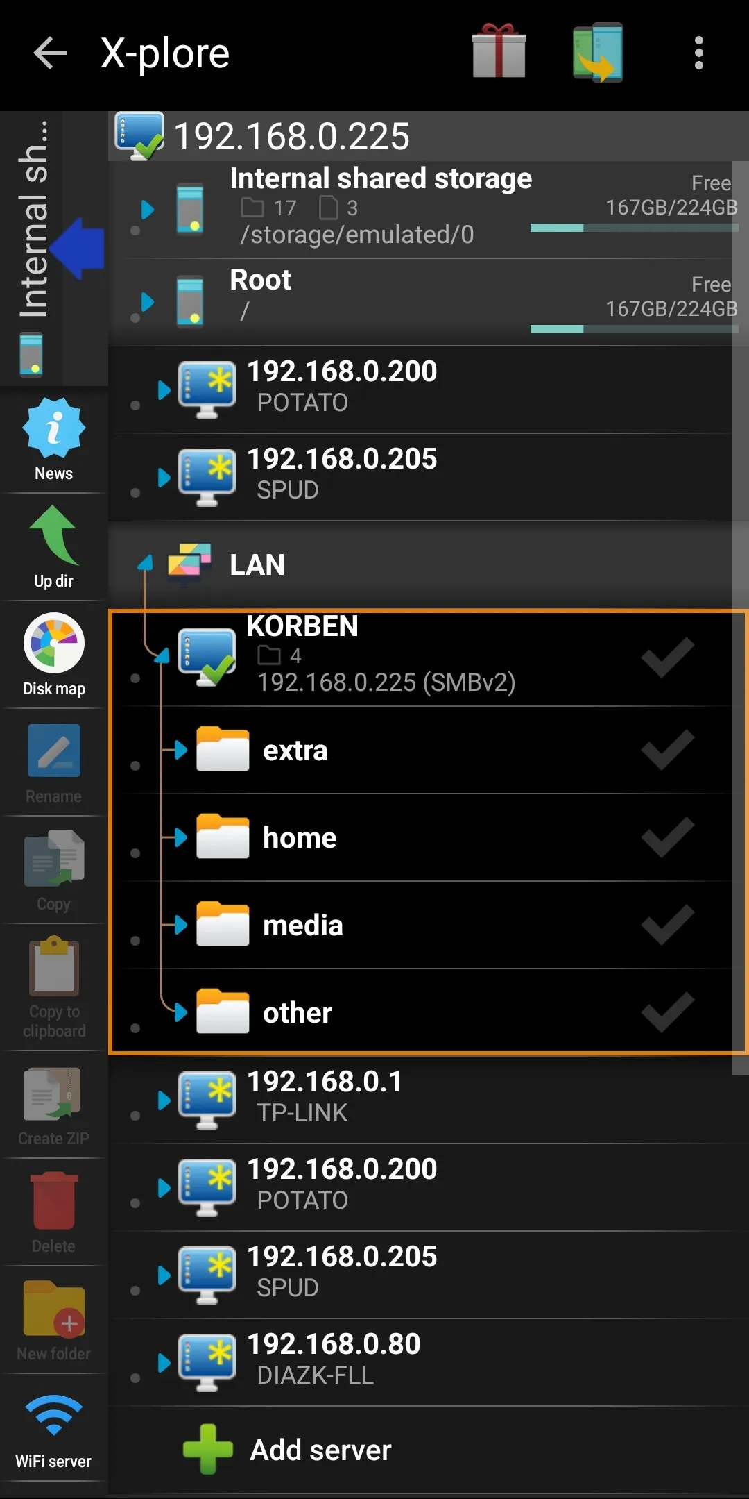 Accessing an internal storage folder in X-plore File Manager Accessing an internal storage folder in X-plore File Manager.